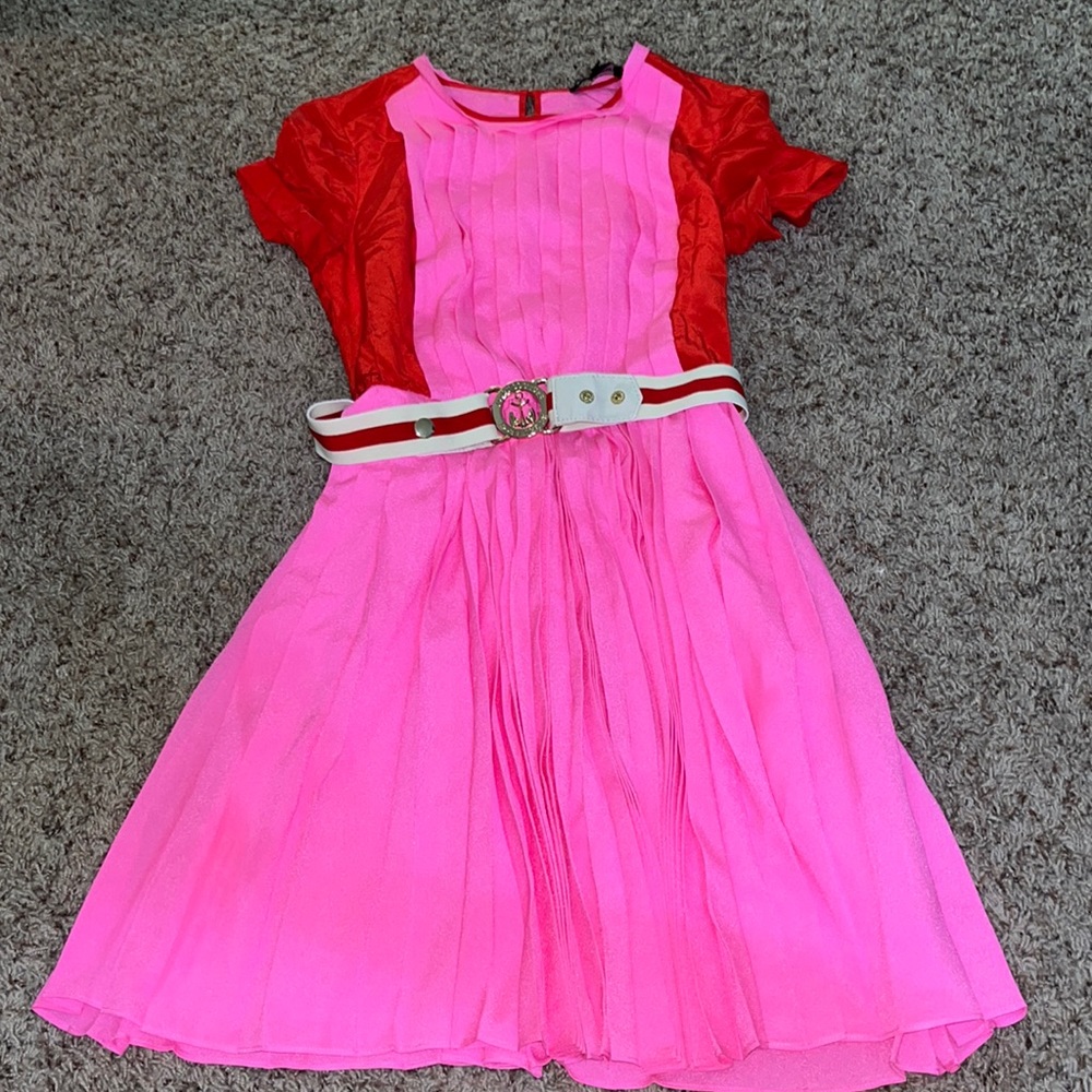 Red and Pink Color Block Short Sleeve Mini Dress